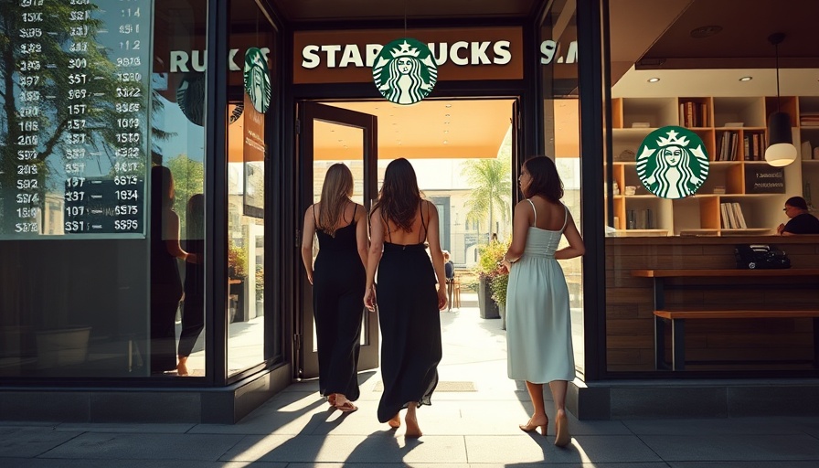 Customers entering a Starbucks on a sunny day, representing Starbucks Turnaround Recovery.