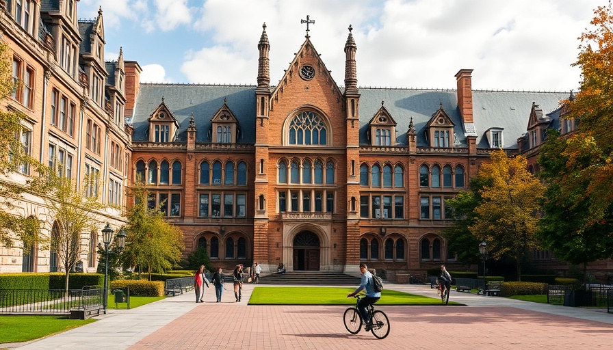 Historic university building and students at Brown University campus, related to discrimination settlement.