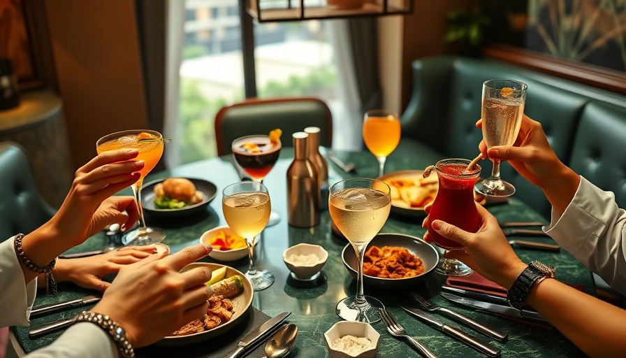Gourmet dining table with cocktails at a live music venue in Cambridge.