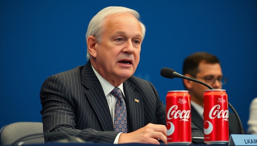 Berkshire Hathaway presentation scene with speaker and Coke cans.