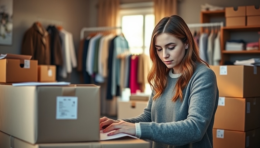 Young woman organizing packages in a small business office.