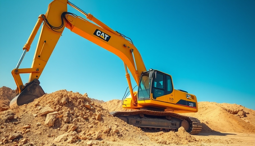 Yellow excavator digging at construction site, equipment loans for bad credit.