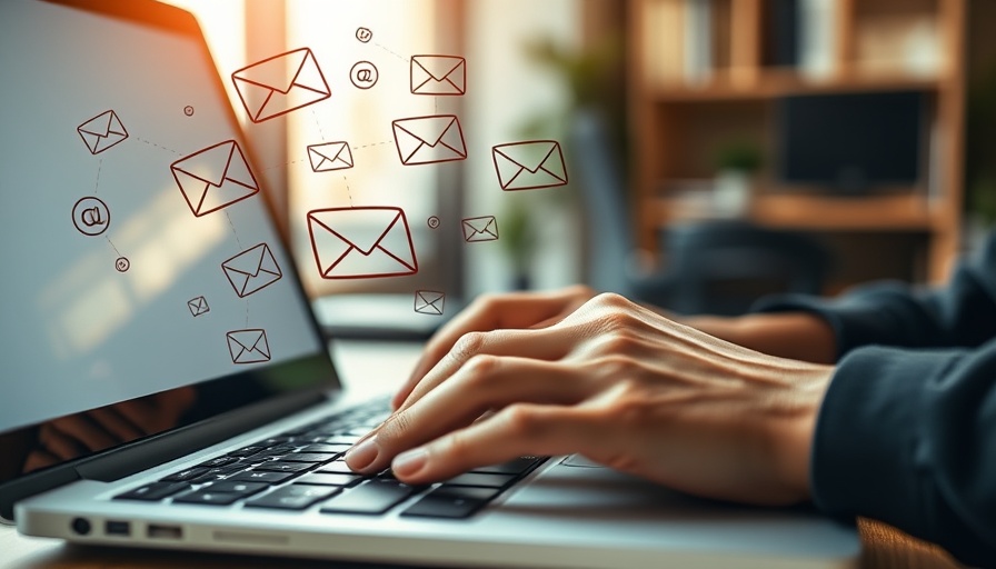Hands typing on laptop with email icons showing email automation for customer loyalty.