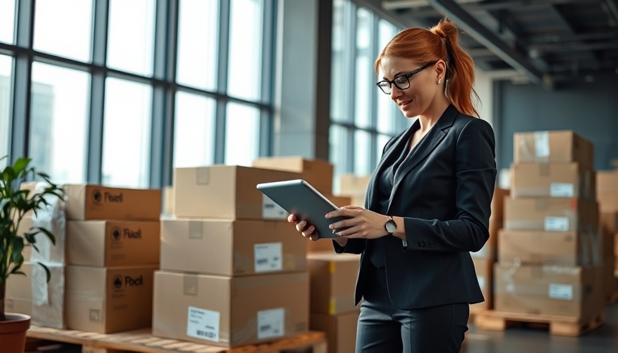 Businessperson analyzing shrinkage causes in retail with stacked boxes.