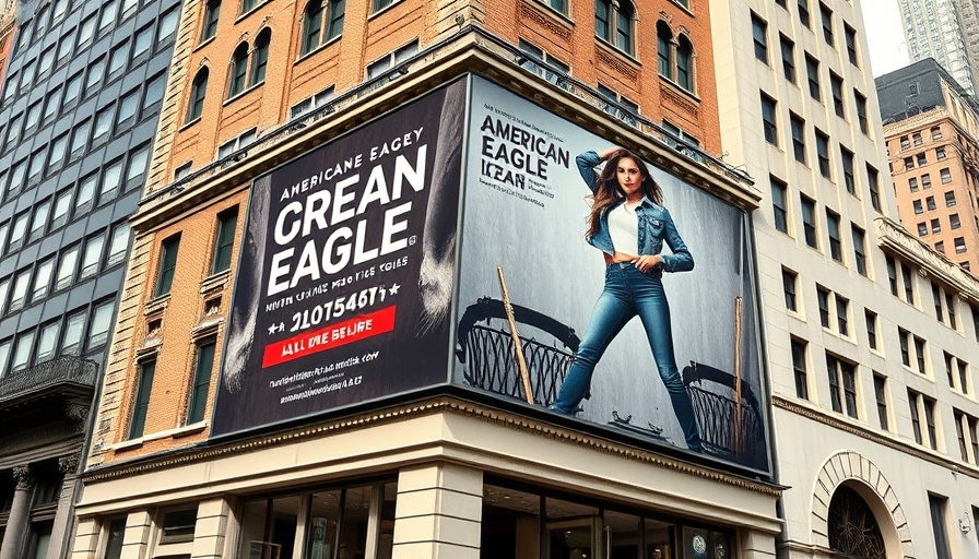 American Eagle jeans advertisement on historic building facade.