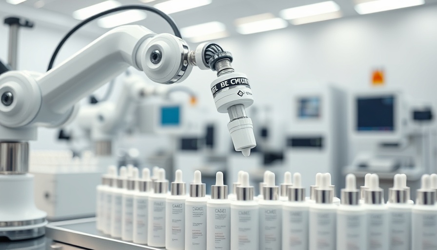 Futuristic robot arm in skincare lab for personalized skincare giveaway.