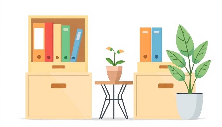Illustration of document boxes and plants.