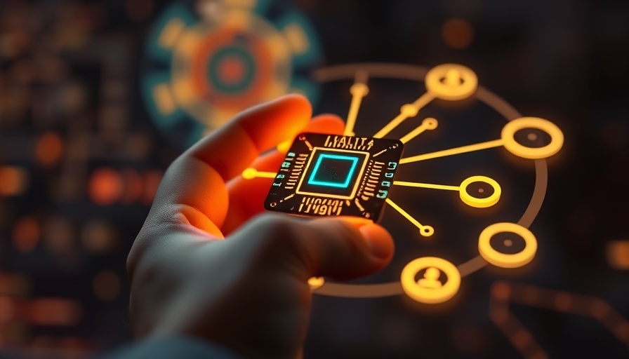AI for small business owners concept, hand holding digital chip.