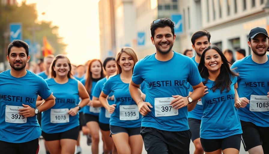 Participants in Lawyers Have Heart 5K smiling in blue shirts.