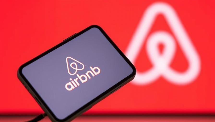 Airbnb logo on smartphone screen with red background.