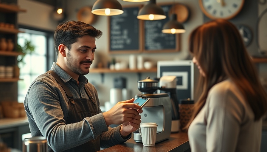 Barista using contactless payment technology for small businesses