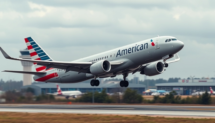 American Airlines plane landing at airport with control tower in 2026.