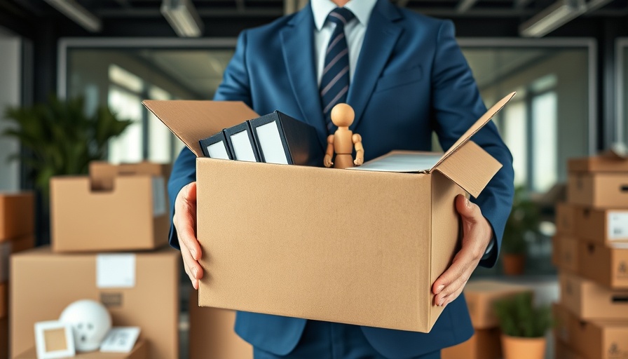Smart offboarding practices: Businessperson holding office items in a box.
