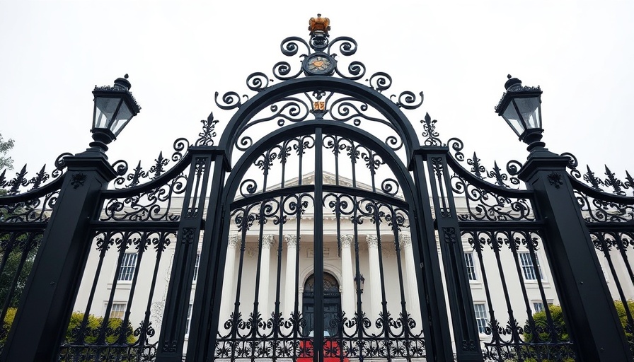 Massachusetts State House gate and dome on an overcast day.