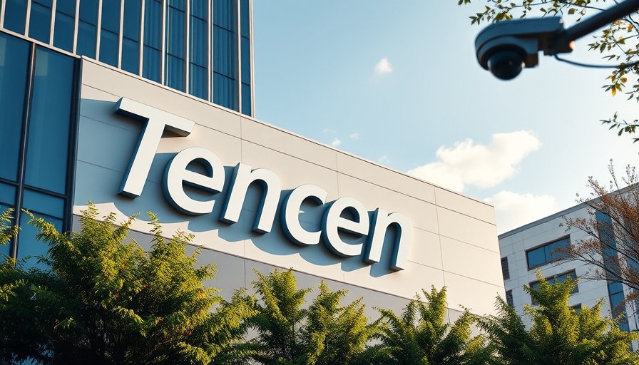 Tencent logo on building symbolizing revenue growth from AI investments.