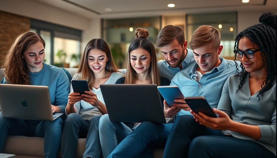 Young adults connecting online, using laptops and tablets