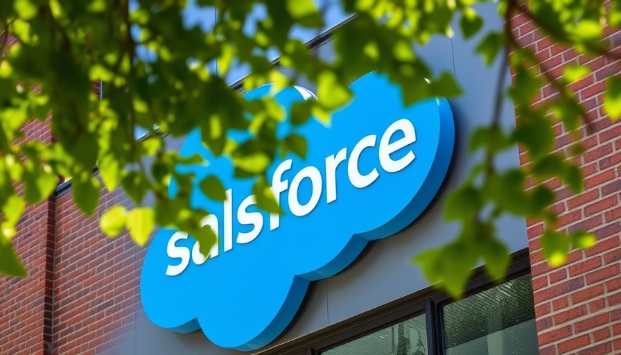 Salesforce logo on building under bright light.