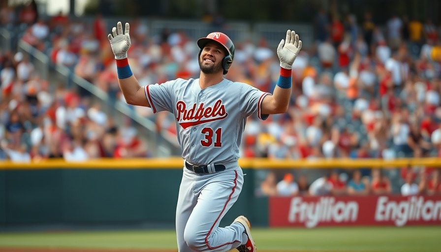 Baseball player on base, vibrant uniform, celebrating dynamic moment.