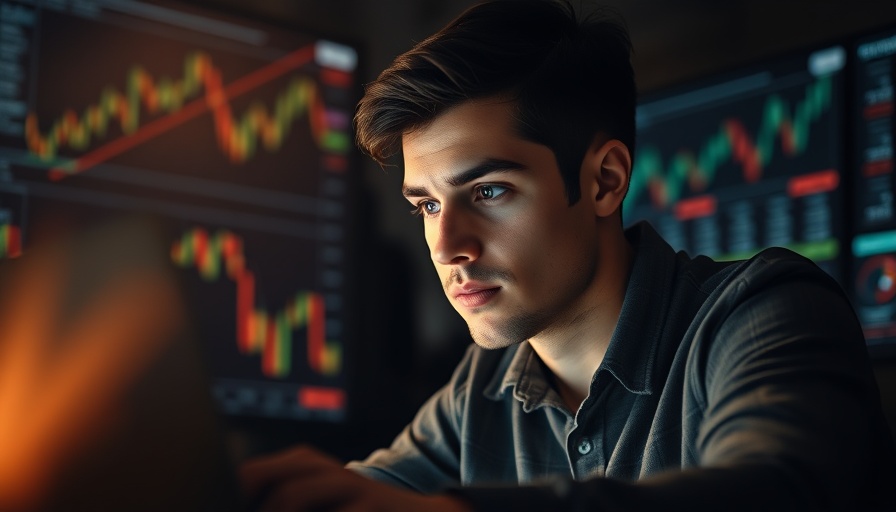 Thoughtful young man studying financial markets on laptop; Blockchain Technology in Finance.