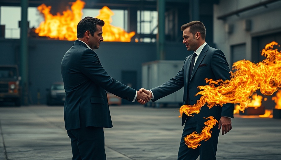Stuntman scene with two men in suits, one on fire, on a studio lot. Ronnie Rondell Pink Floyd stuntman.