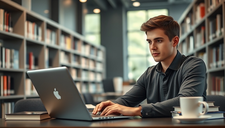 Young professional in a training session with laptop in a modern library.