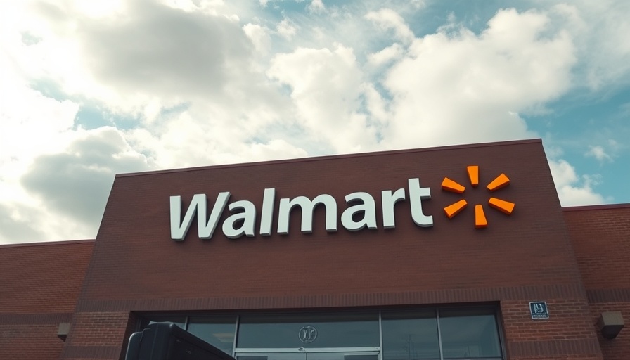 Walmart storefront sign against a cloudy sky, related to frozen shrimp recall Cesium-137.
