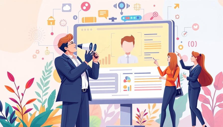 Digital tools transform job searches with vibrant cartoon illustration.