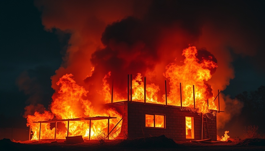 Fire at a home under construction in Somerville with bright orange flames.