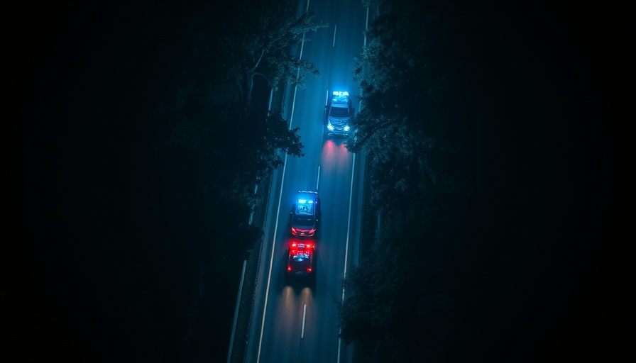 Aerial view of Carver pond shooting scene with emergency lights.