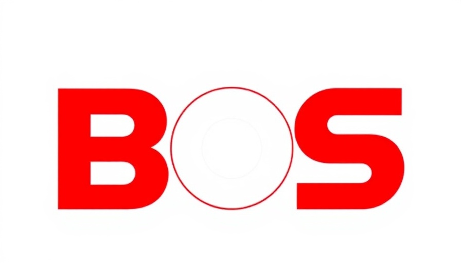 BOS logo, minimalist design on red and white backdrop.
