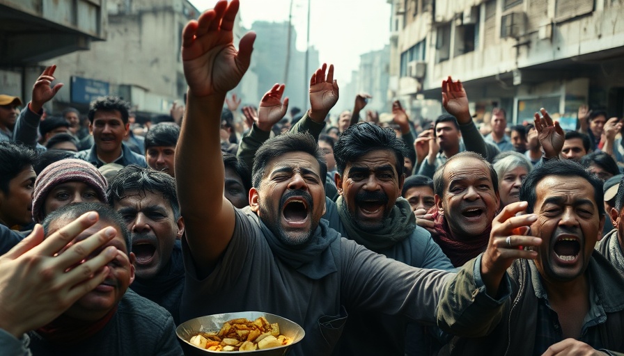 Desperate people in Gaza City famine reaching out for food.