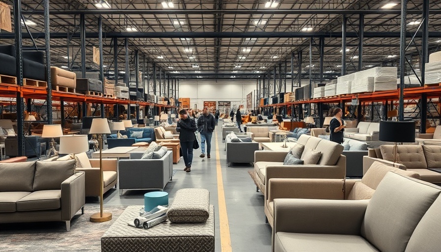 Shoppers in a furniture store browsing discounted sofas, furniture tariffs