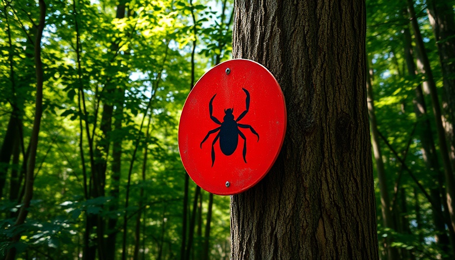 Tick warning sign in Massachusetts forest for disease-carrying ticks.