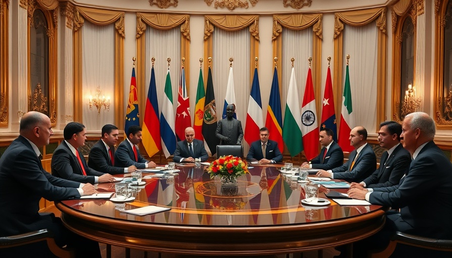 Trump bypassing the UN during a diplomatic meeting with international flags in background.
