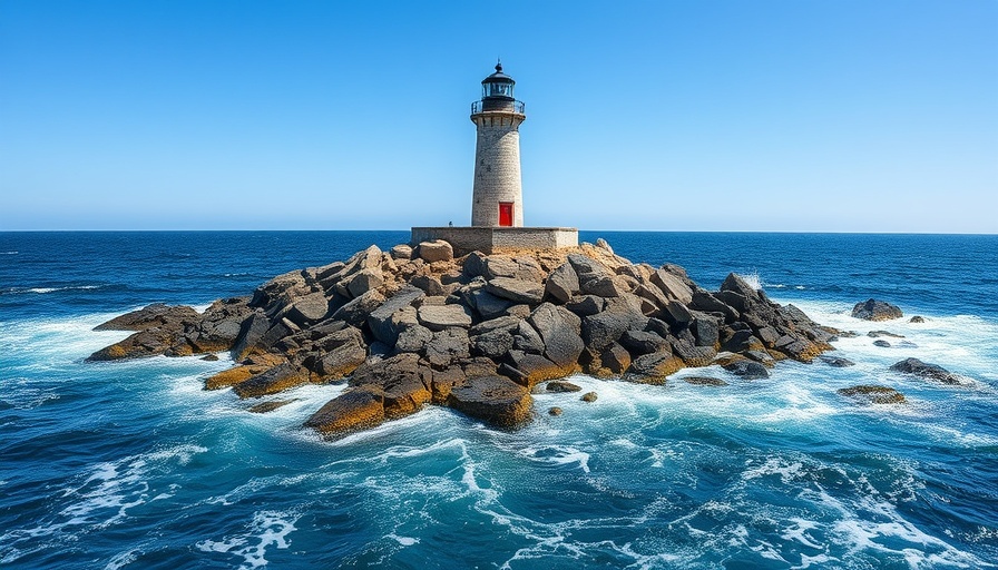 Lighthouse on rocky shore with waves, Graves Light rescue context.