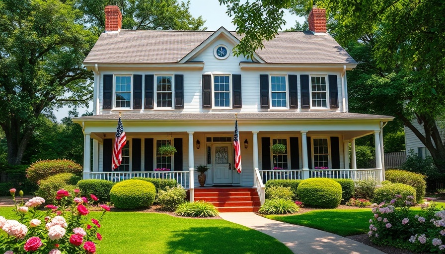 Colonial house with American flag and garden showcasing inheritance strategies