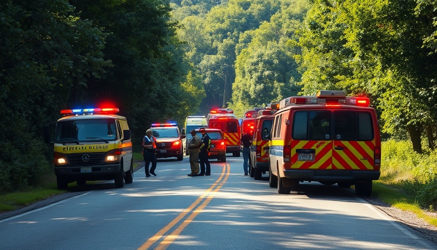 Emergency responders at junior high football team bus crash scene
