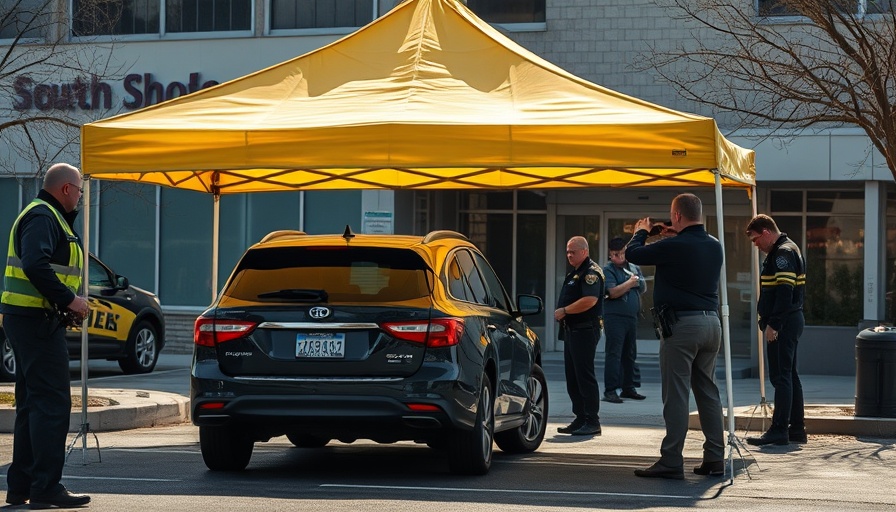 Investigative scene with car at South Shore Hospital.