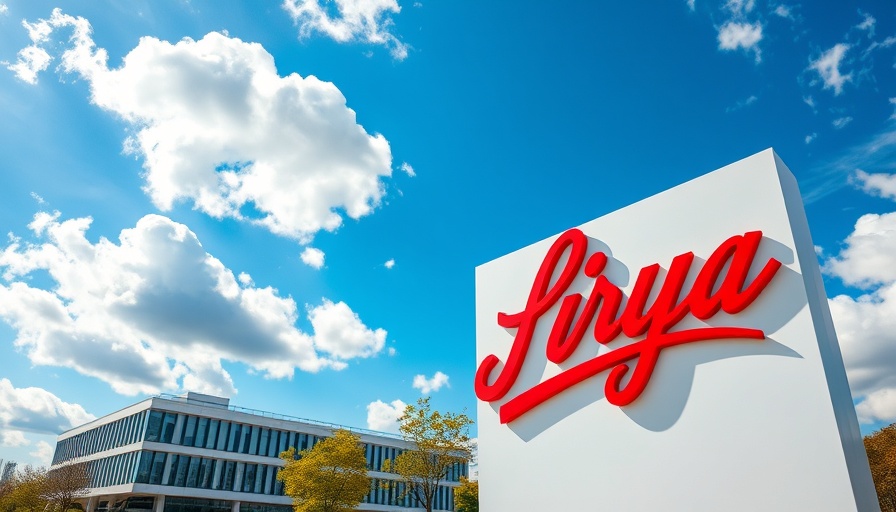 Eli Lilly logo sign under a cloudy blue sky.