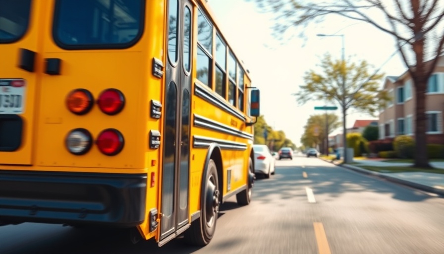 Worcester school bus on new route, suburban street, dynamic motion