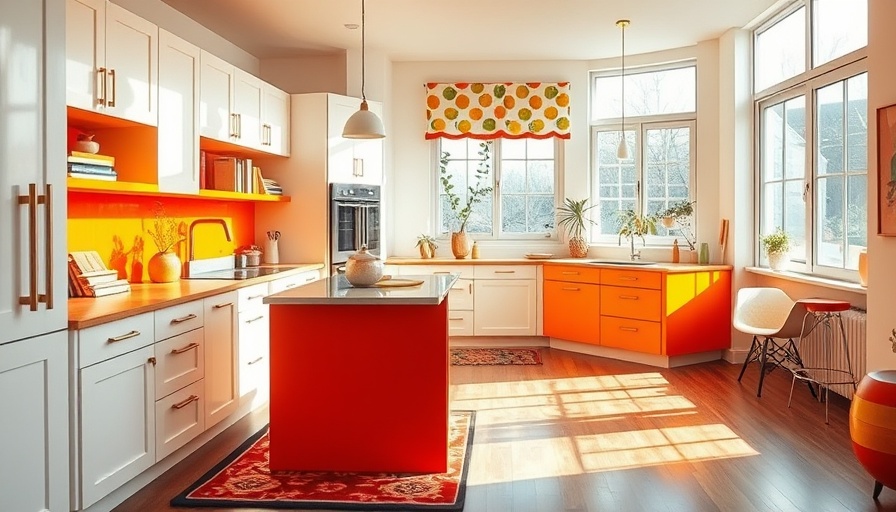 Bright kitchen with citrus colors and orange island