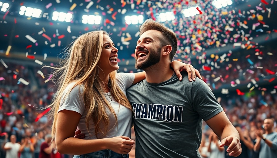 Celebration of couple amidst confetti with joyful expressions.