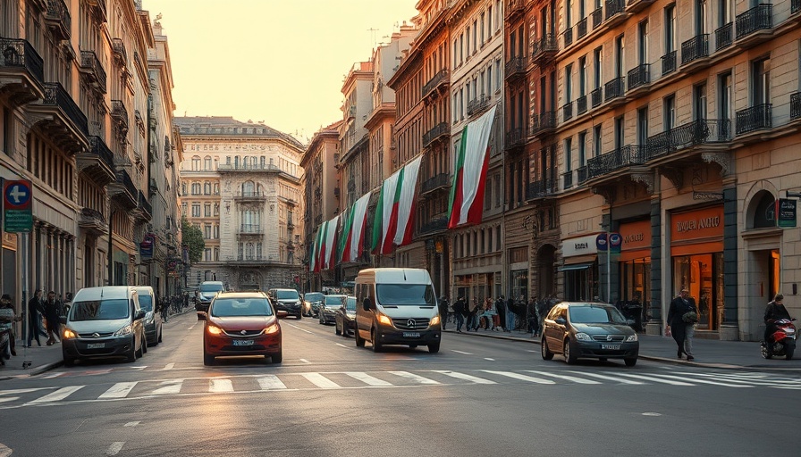 Italian flag lines on Newton street with cars in urban setting.