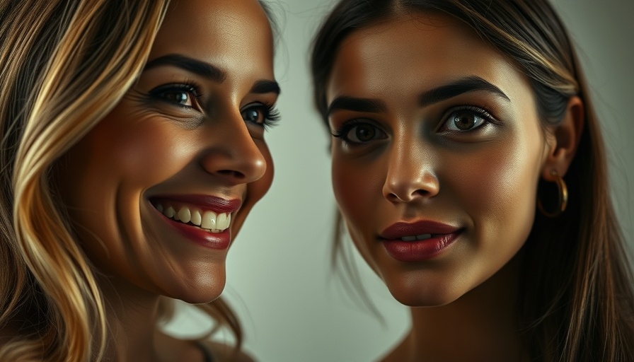Two women in close-up, one smiling and one pensive, cinematic photo.