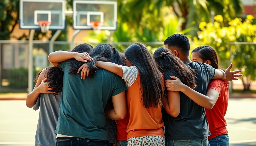 People embrace on a school playground after Minneapolis school shooting.