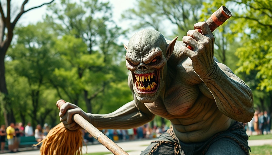Grotesque mutant superhero with mop in park, The Toxic Avenger 2023 review.