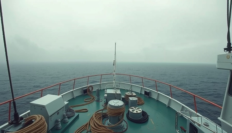 Research vessel deck with equipment, Massachusetts Titanic Discovery, ocean scene.