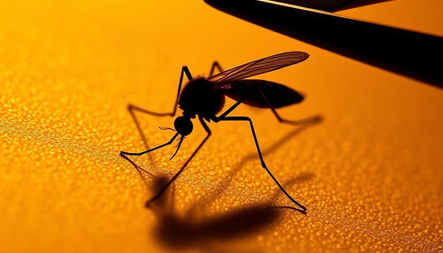 Mosquito silhouette on golden background symbolizes first human case of West Nile virus.