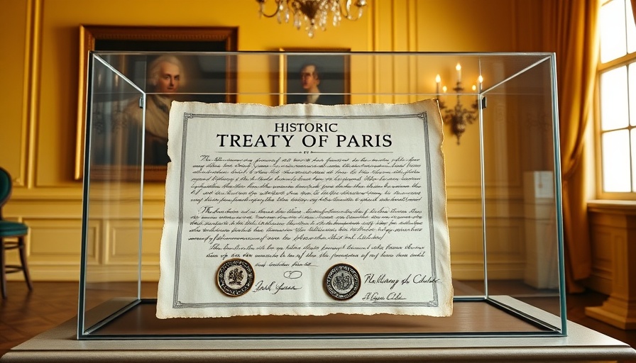 Treaty of Paris document displayed emphasizing its historical significance.