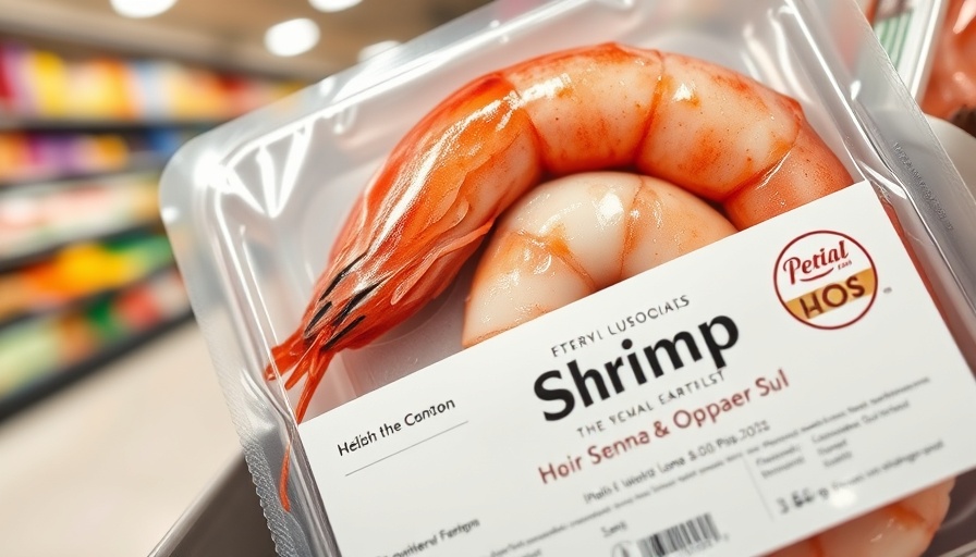 Shrimp packaging close-up highlighting branding and details, radioactive shrimp recall.